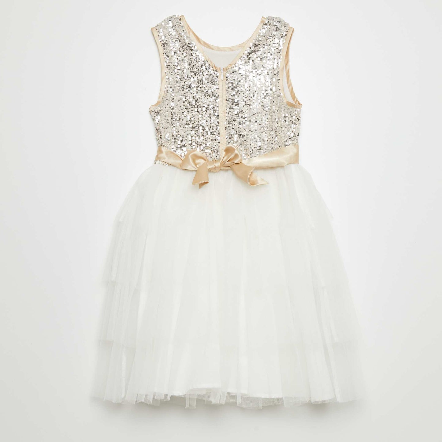 Robe évasée à sequins et tulle Blanc/doré