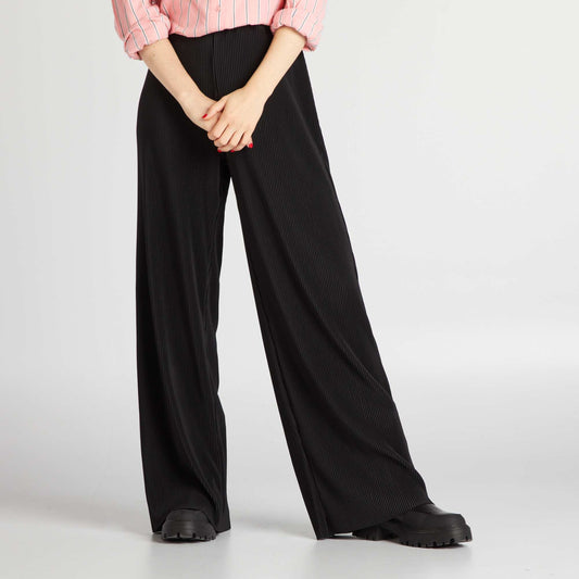 Pantalon wide leg en maille plissée noir