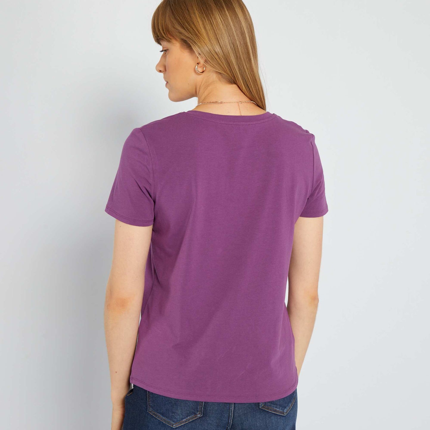 T-shirt col V en jersey Violet