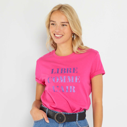 T-shirt en jersey imprimé Rose