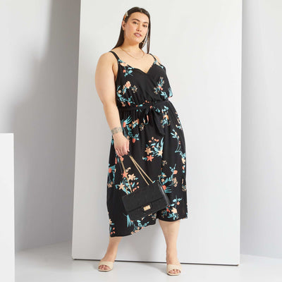 Robe fleurie effet cache-cœur Noir