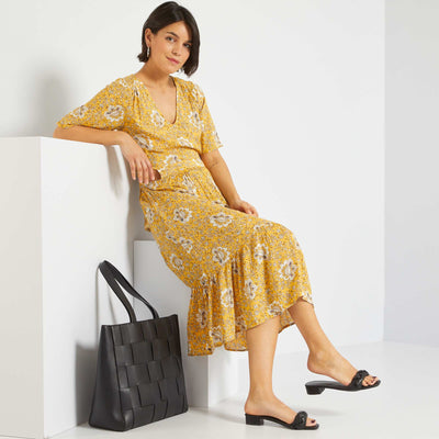 Robe midi en crepon Jaune