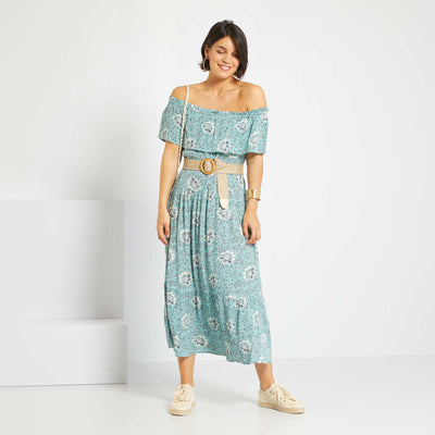 Robe longue encolure bardot Vert