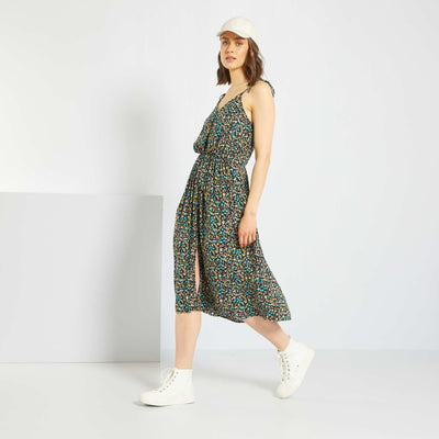 Robe fleurie à fines bretelles Bleu marine