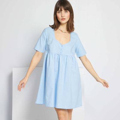 Robe courte unie en coton Bleu