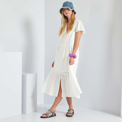 Robe mi-longue en coton blanc