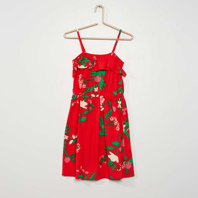 Robe à volant fines bretelles rouge