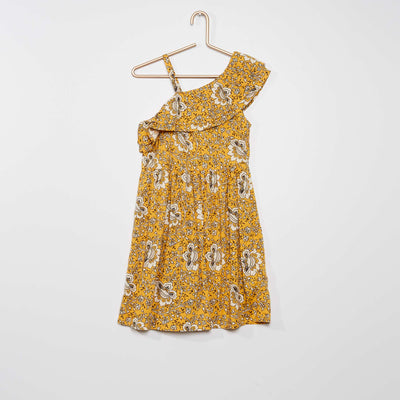 Robe fluide avec haut asymétrique jaune