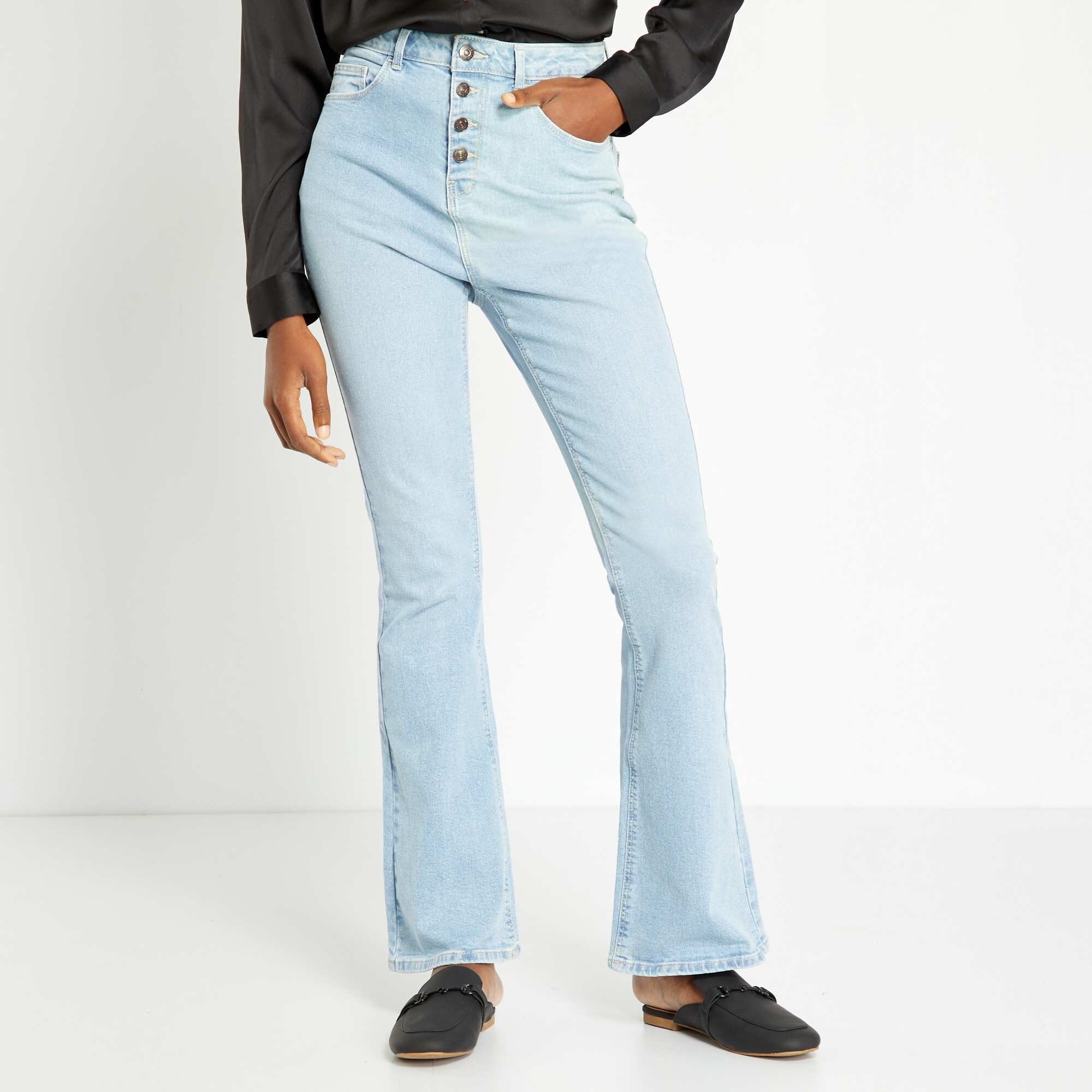 Jean flare bootcut bootcut taille haute L34 Bleu clair Kiabi