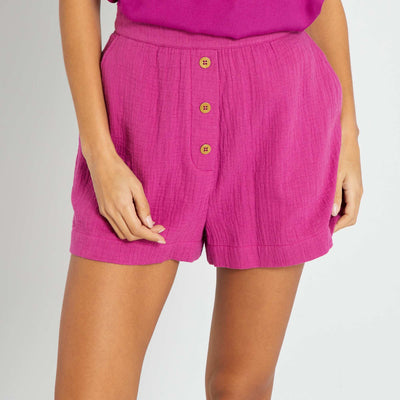 Short taille haute  en gaze de coton Rose