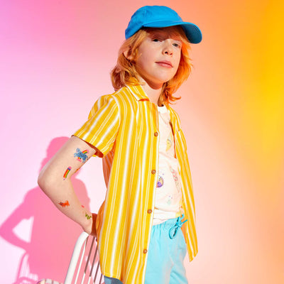 Chemise manches courtes rayée Jaune