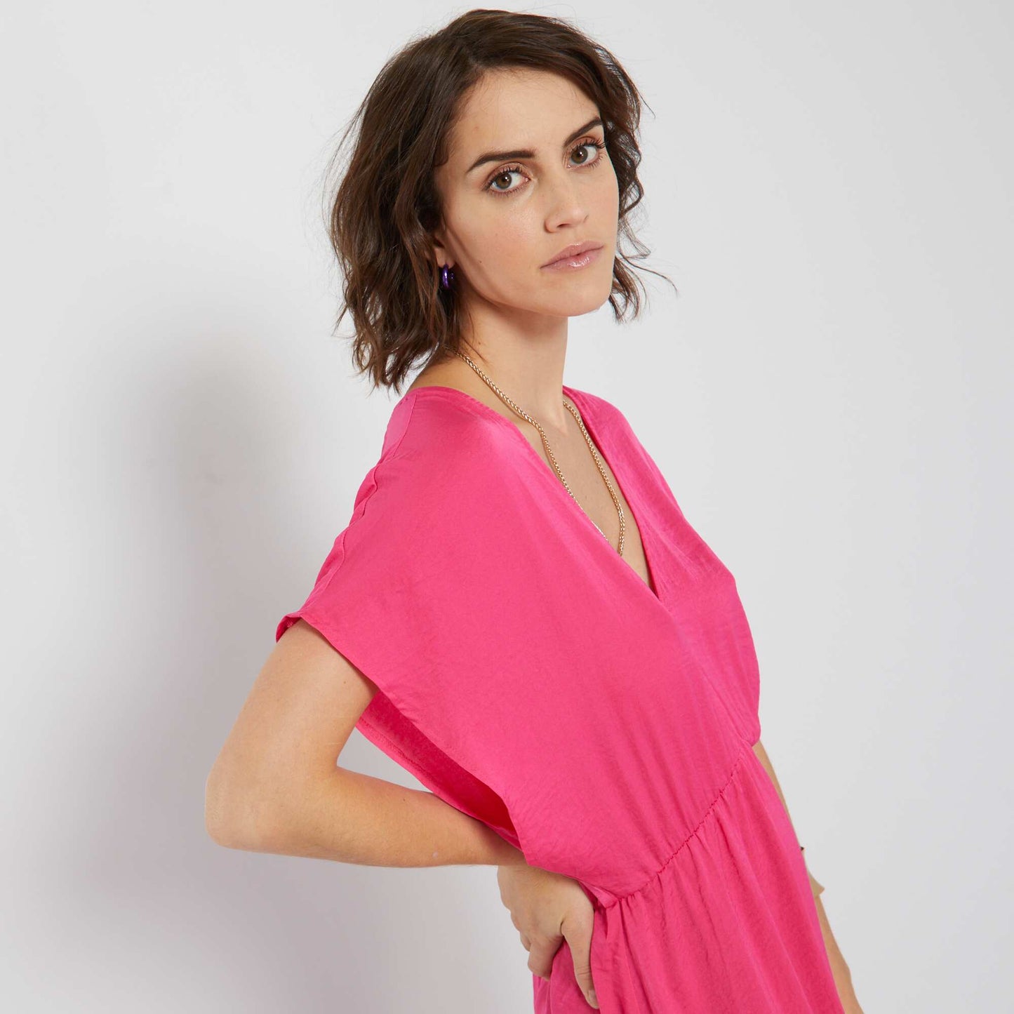 Robe longue satinée Rose