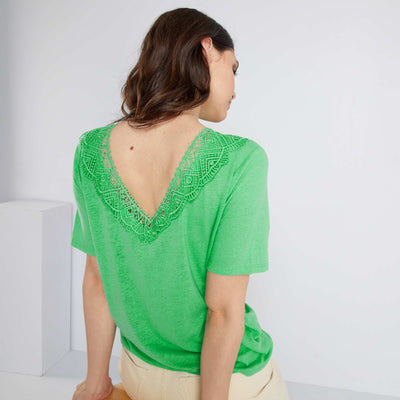 T-shirt avec col dentelle Vert