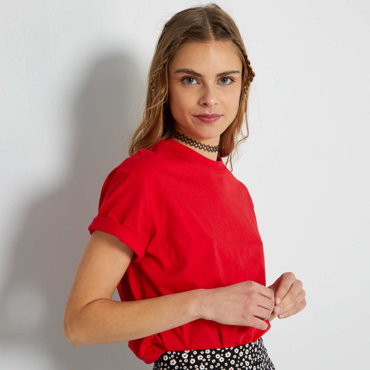 Crop-top en jersey uni Rouge