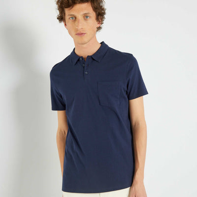 Polo en jersey à micro rayures bleu noir
