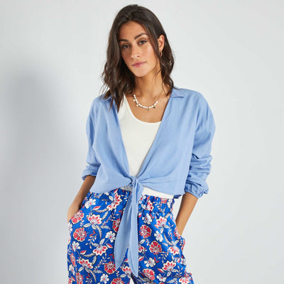 Blouse cropped à col V Bleu