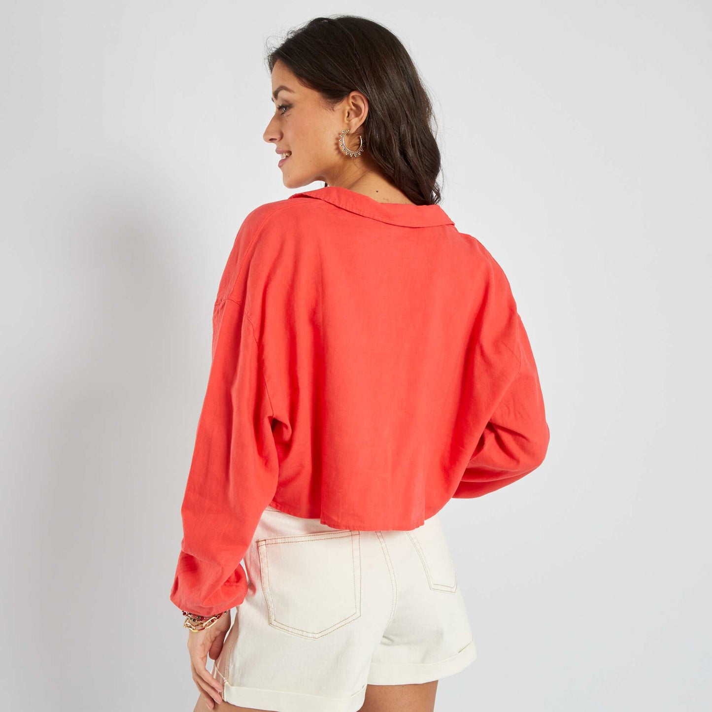 Blouse cropped à col V Rouge