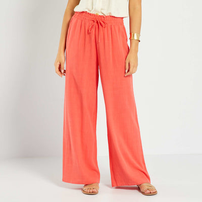 Pantalon large à taille haute Rouge corail
